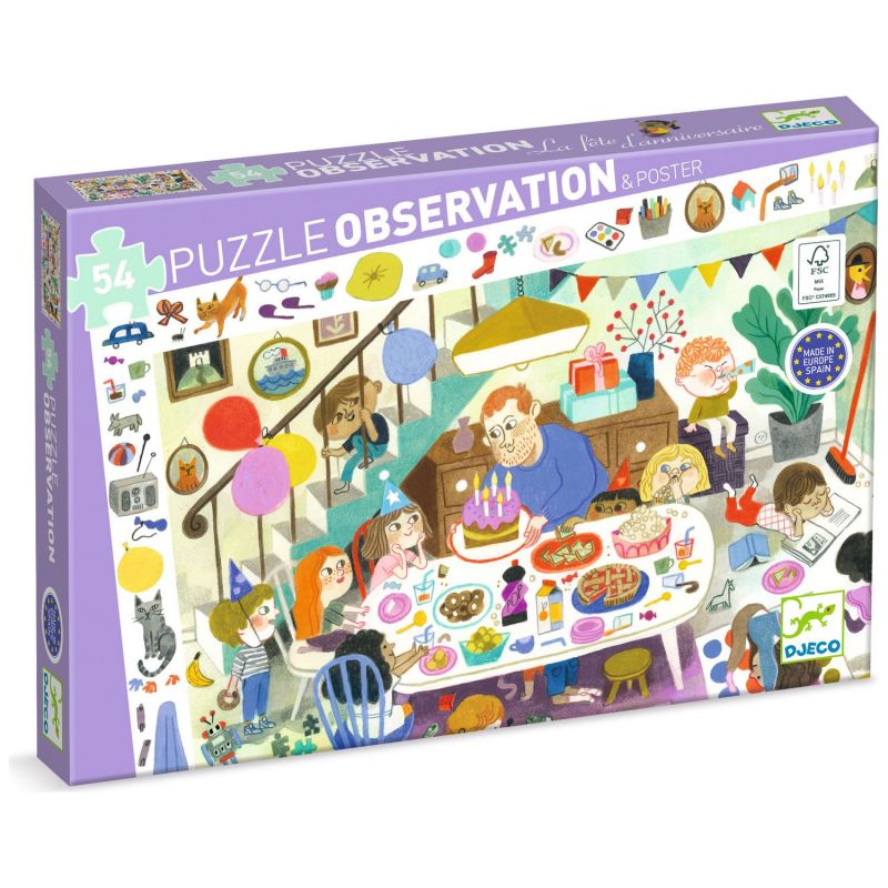 Image d'ambiance de présentation du produit Puzzle d'observation La fête d'anniversaire (54 pièces) - Djeco